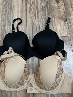 Soma Lace Trim T-Shirt Bra - Black and Nude